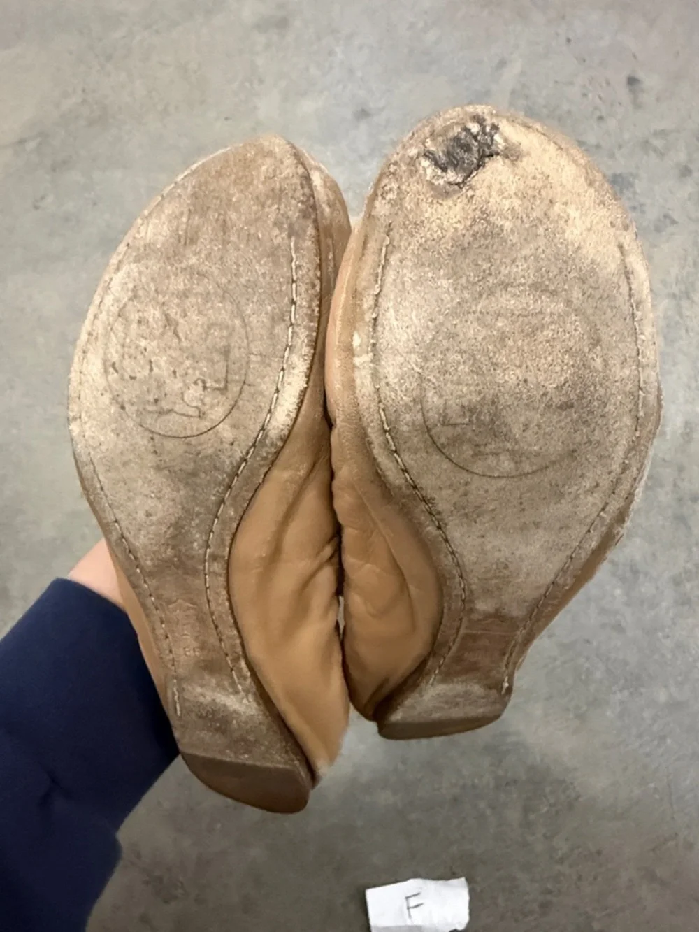 Tory Burch Camel Leather Logo Ballet Flats